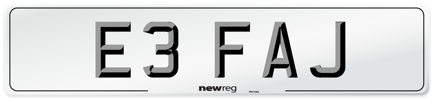 E3 FAJ Number Plate from New Reg
